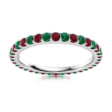 Full Eternity 2MM Round Natural Emerald Ruby 925 Sterling Silver Women Ring