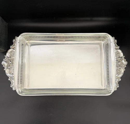 Vintage Wallace BAROQUE SP 19" Bake & Serve Buffet Casserole Dish w/ Pyrex Liner