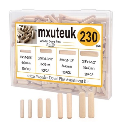 230er Set Holzdübel 6mm, 8mm, 10mm, Holz geriffelt zum Basteln...