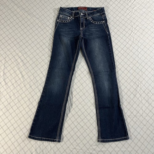 Arizona Jeans Girls Sz 12 Bootcut Dark Blue Angel Wings Denim Distressed