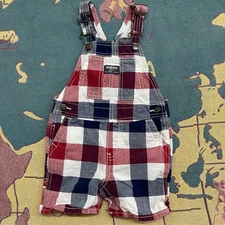 OshKosh B'gosh Overalls Toddler 24M Red Blue Check Plaid Shortalls Vestbak