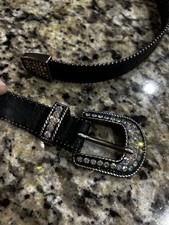 Roper Brand Women s Belt Black Genuine Leather Size Small Silver Buckle