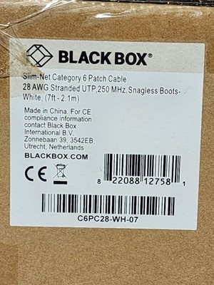 50 Pack 7ft White Black Box Slim-Net Cat 6A Patch Cable 28AWG UTP Snagless