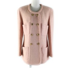 CHANEL BOUTIQUE Blouson tweed coat with gold COCO Mark buttons pink Women 40