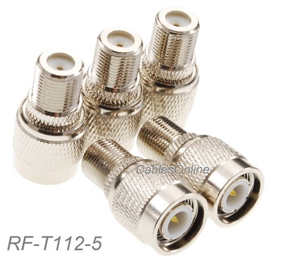 5-Pack F Female Jack to TNC Male Plug RF Adapter, CablesOnline RF-T112-5