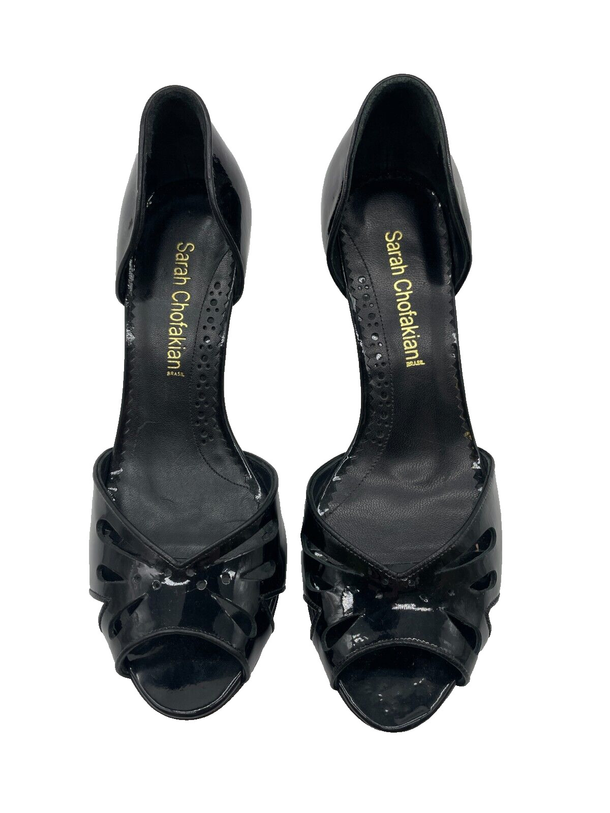 Sarah Chofakian Negro Patente Gatito Tacones Mujer Reino Unido 6.5 UE 40