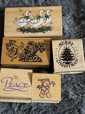 Lot of 5 PSX Hero Arts Merry Christmas Rubber Stamp Wood Geese Sleigh Peace Tree