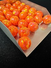 Half Drilled Orange Synthetic Lab Created Opal Round Beads