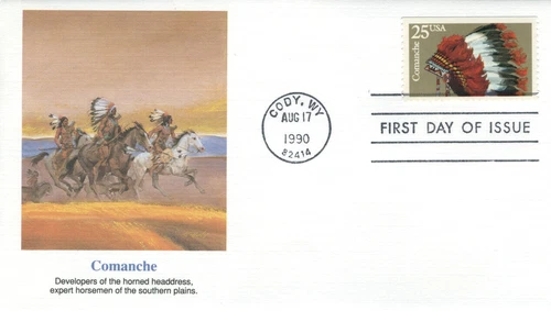 COMANCHE INDIAN TRIBE HEADDRESS  1990  FLEETWOOD CACHET FDC UNADDR