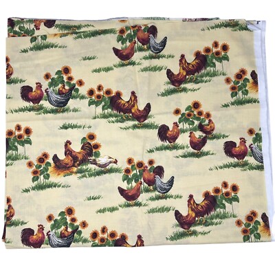 Vintage Farm Rooster & Sunflower Cotton Fabric Cranston 2010 76 x 44 Inches