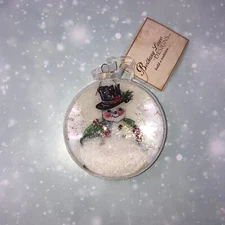 New Bethany Lowe Glass Disk Snowman Snow Globe Christmas Ornament Vintage Insp