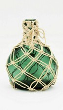 Vintage GREEN GLASS Bottle Macrame Satin Cord Wrapped Portugal 6" inch