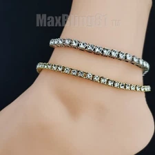 CUBIC ZIRCONIA TENNIS CHAIN 10" FASHION ANKLET BRACELET 14K GOLD PLATED ALLOY