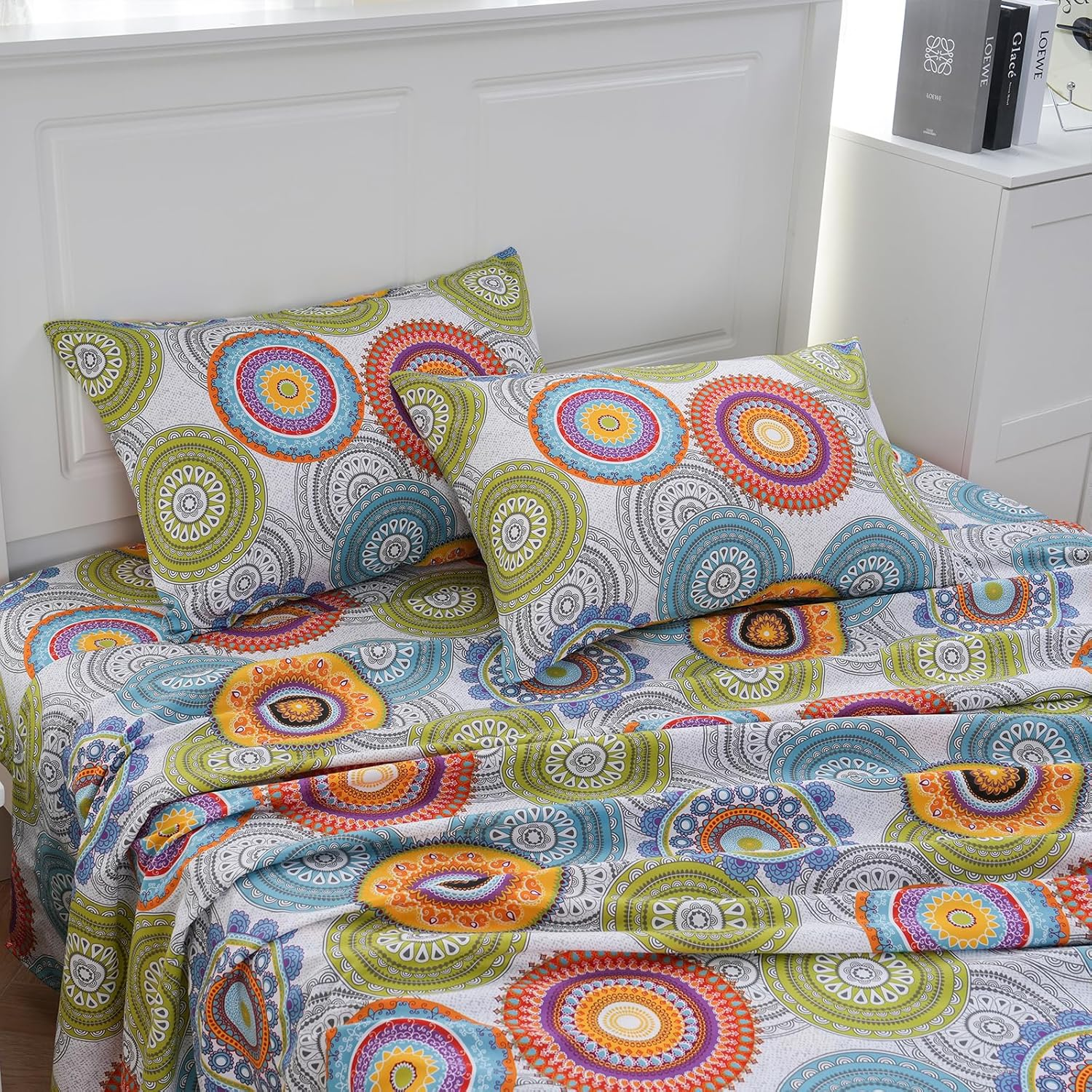 Queen Sheets Set - Boho Pattern Striped Sheets Queen Ultra Soft Brushed Microfib