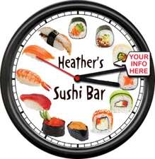 Personalized Sushi Lover Bar Sashimi Japanese Cafe Asian Cuisine Sign Wall Clock