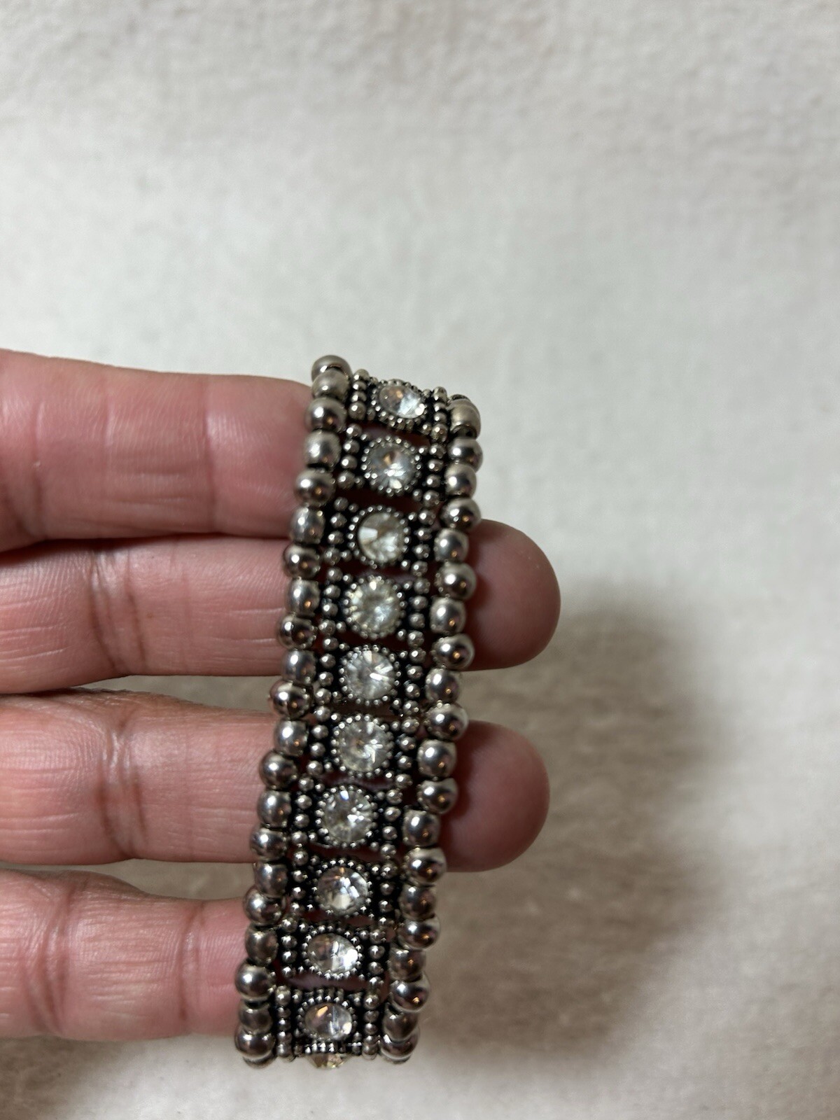 4 Silvertone Bracelets Hammered Stretch Crystal B… - image 7