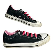 Converse Low Top Black Pink Shoes Kids Sz 1 Chuck Taylor All Star Rubber Laces