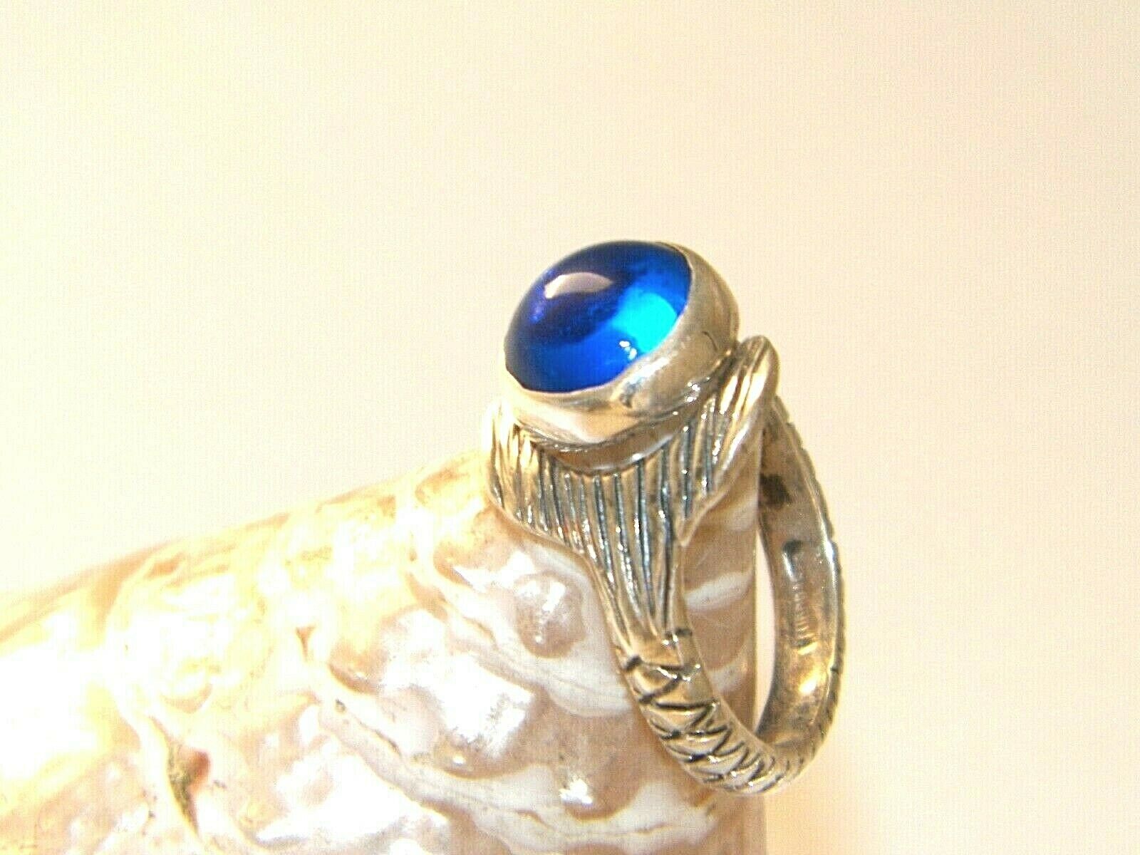 Hand Made H2O Just Add Water Mermaid Tail Ring Dark Blue Cabochon 10mm  925Silver