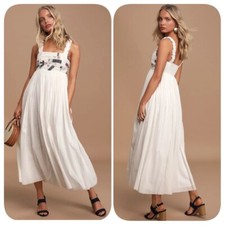 Show Me Your MuMu Dawn White Patchwork Ruffled Maxi Dress Sz S