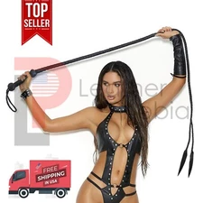 Genuine Cow hide Black Leather 04 Feet Long 12 Plait Whip Dragon Tail Bullwhip