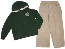 OLD NAVY Boys Green Hoodie Tan Corduroy Pants 6 7 Outfit