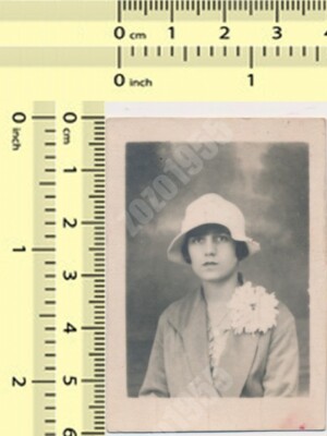 Woman with Hat Big Flower Broch Lady Female Classy vintage photo old original