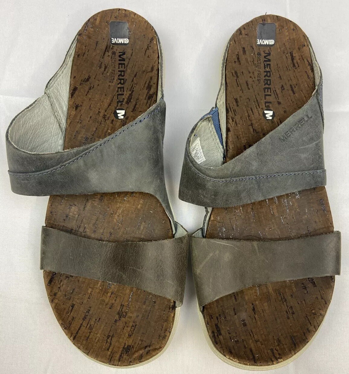 Merrell Sandals Select Move Brown & Blue Gray Leather Slip On Women's Size 9M