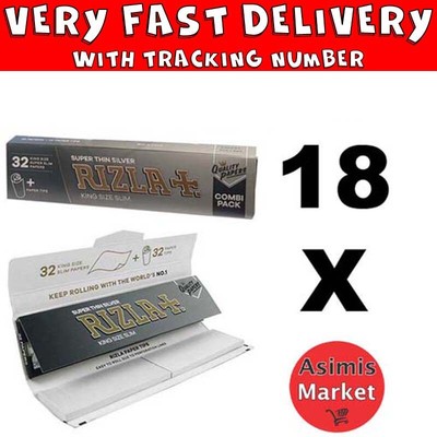Rizla Silver Super Thin King Size Slim Rolling Papers+ Tips 18 Packs No Box