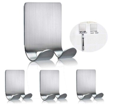 4Pcs Razor Holder Hooks Adhesive Wall Mount Stainless Steel Hangers Bathroom