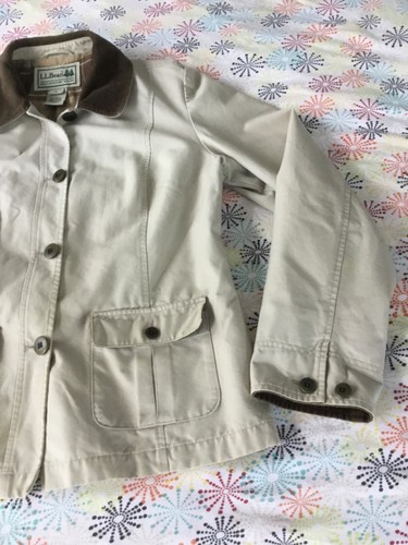 LL Bean Women's Barn Coat Chore Jacket 0JXT2 Flannel Lined Bone MED Corduroy - Picture 3 of 11