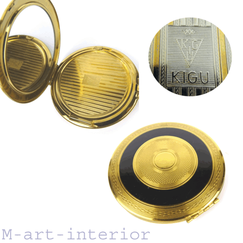 Vintage Kigu Puderdose vergoldet Emaille, Gilded Brass Enamel Compact 1950/1960 - Bild 1 von 9