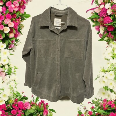 Stoosh Corduroy Shirt Jacket Women Size L Sage Green Long