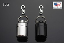 2 PCS Waterproof 1" Wide Pill Capsule Bottle Keychain  Clip - Silver  Black