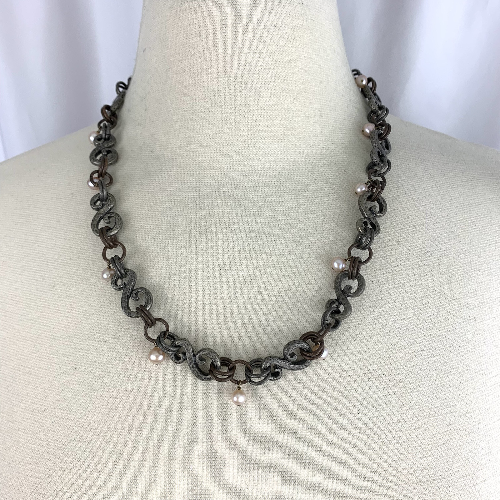 Dark Silver Tone Copper Link Statement Necklace F… - image 1