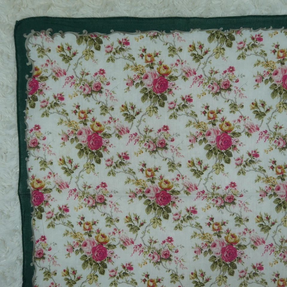 N544 CHRISTIAN DIOR Verde Flor Algodón Bufanda Bufandas Bolsillo Cuadrado 17.5"X17.5" Foto 2 de 4