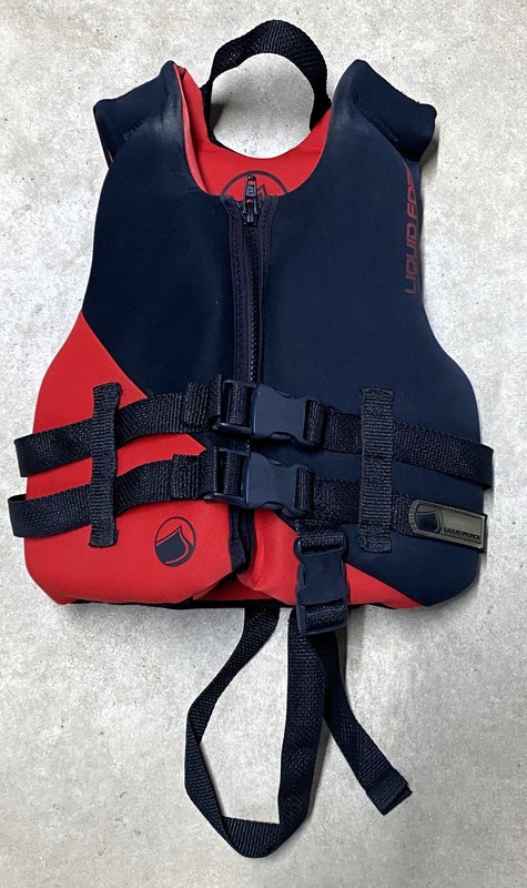 Liquid Force Child Life Vest neoprene 30-50 lbs. Zipper front w waist straps EUC