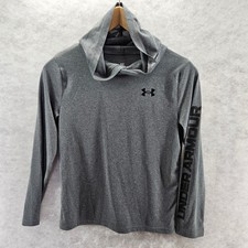 Under Armour Youth Medium Gray Long Sleeve Hooded TShirt Performance Athletic