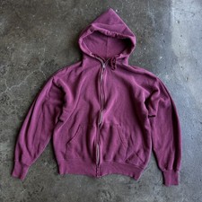 Vintage 70s/80s Classic Zip Up HOODIE SOFT boxy Shorter Fit Maroon M