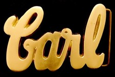 OA30107 NOS VINTAGE 1978 CUT-OUT SCRIPT NAME CARL SOLID BRASS BUCKLE