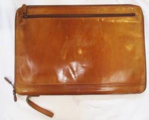 VINTAGE BASS FULLGRAIN LEATHER LARGE HAND HELD DOCUMENT CASE INSIDE POCKETS