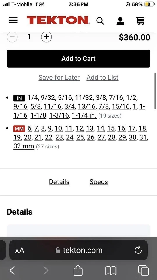 TEKTON Combination Wrench Set. 1/4-1 1/4 And 6mm-32mm NO SKIP SIZING. - Image 2 of 4