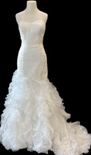 Galina Signature Strapless Embellished Tiered Ruffled Zip Wedding Gown 10-N