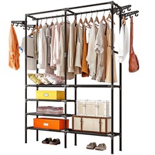 Double Rods Clothes Rack Clothing Rack with Storage Shelves Rack for Hanging