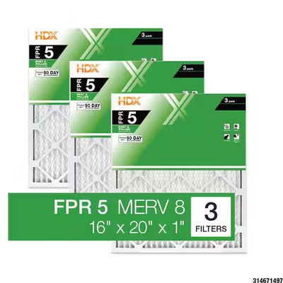 Standard Pleated Air Filter 16x20x1 MERV 8 FPR 5 3-Pack