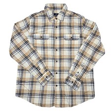 George Shirt Mens Medium Beige Plaid Flannel Button Up Long Sleeve Casual