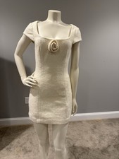 Reformation Women's Zara Woven Mini Dress Rose Embellished Size 0 Ivory / Cream