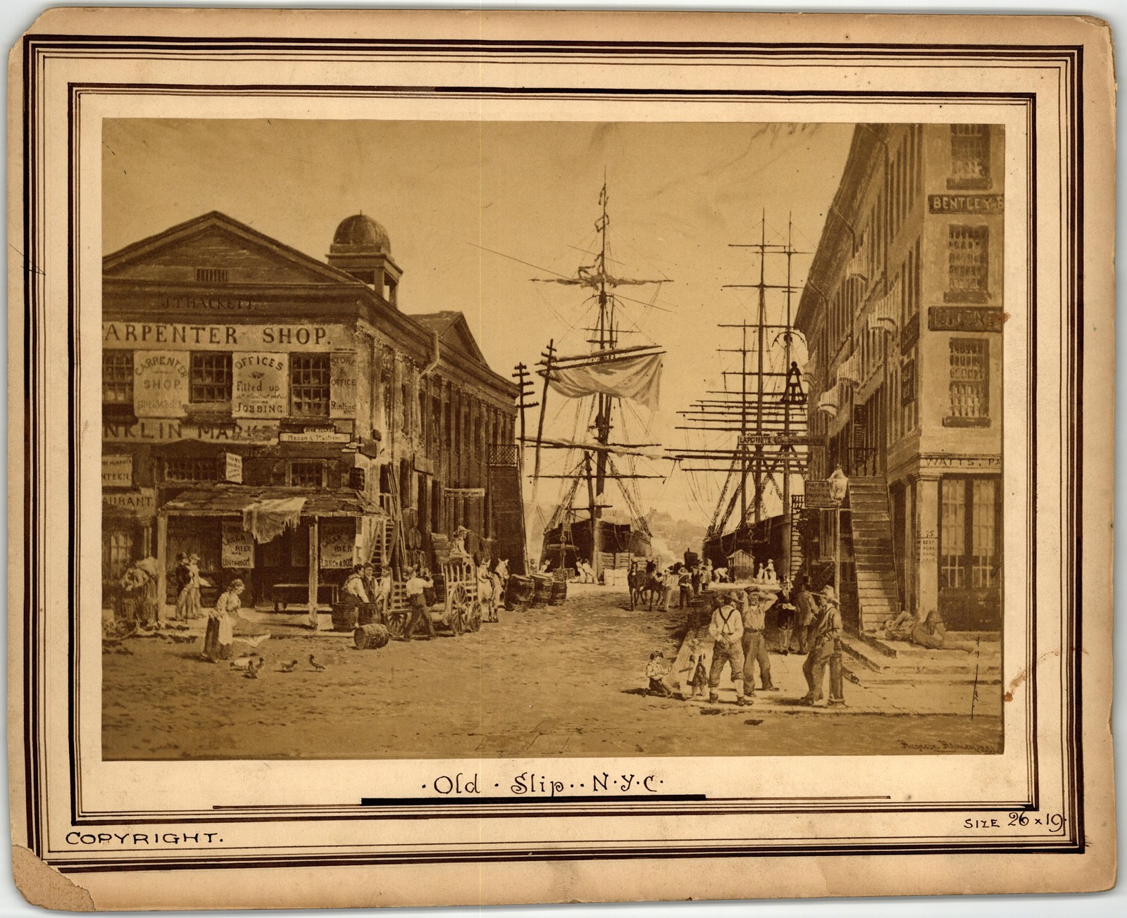 Mounted Board Photo Circa 1880s Busy Harbor Scene Sailing Ships Old Slip NYC Ny