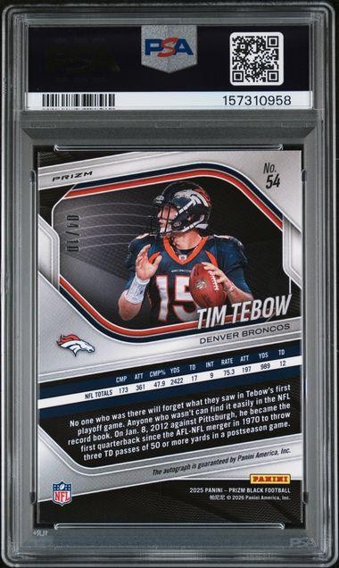 2025 Panini Prizm Black Tim Tebow Gold Shimmer Auto /10 PSA 10 view 2