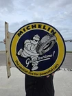 Vintage Michelin Tires Porcelain Flange Gas Oil Sign Double Sided Rare 17"*