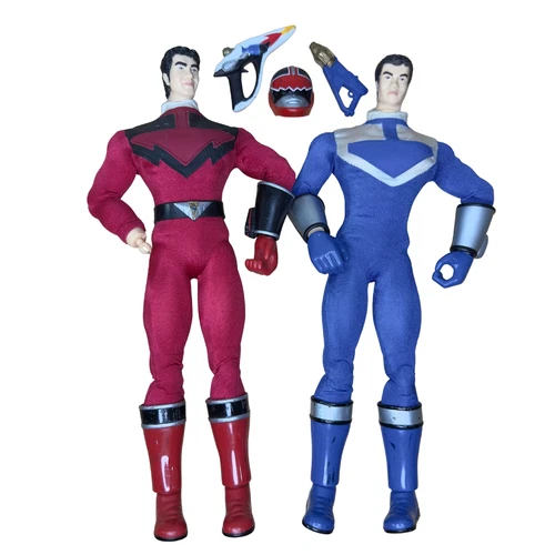 Vintage Power Rangers Time Force Talking 12" Bandai 2001 Action Figures Red Blue